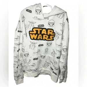 STAR WARS Mandalorian Grogu Pullover Hoodie/Sweatshirt Ivory. Size L Youth 14/16
